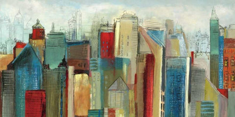 Sunlight City White Modern Wood Framed Art Print with Double Matting by Reeves, Tom
