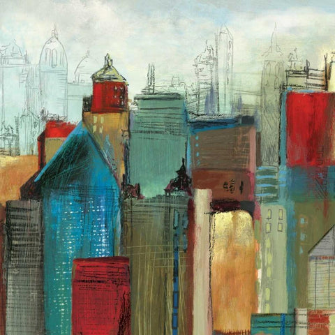 Sunlight City I White Modern Wood Framed Art Print with Double Matting by Reeves, Tom
