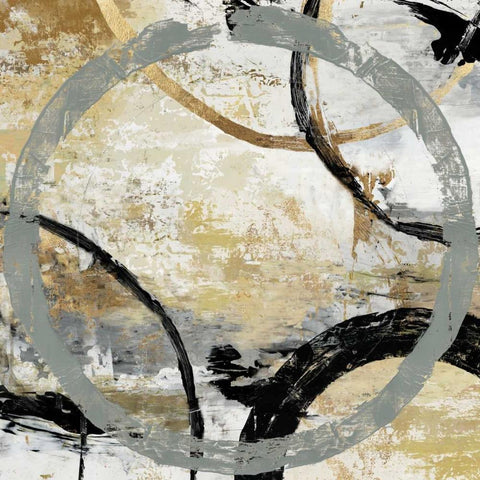 Gold and Black Rings I Black Ornate Wood Framed Art Print with Double Matting by Reeves, Tom