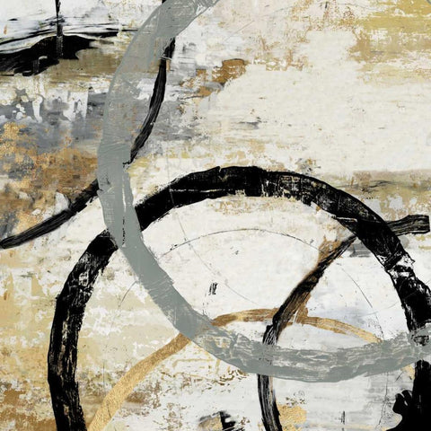 Gold and Black Rings II White Modern Wood Framed Art Print with Double Matting by Reeves, Tom