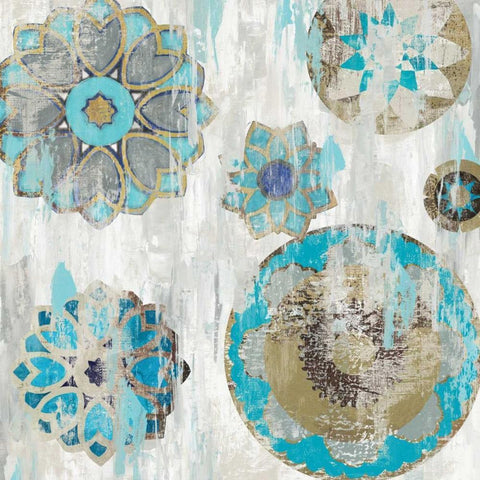 Suzani Blue II Gold Ornate Wood Framed Art Print with Double Matting by Reeves, Tom