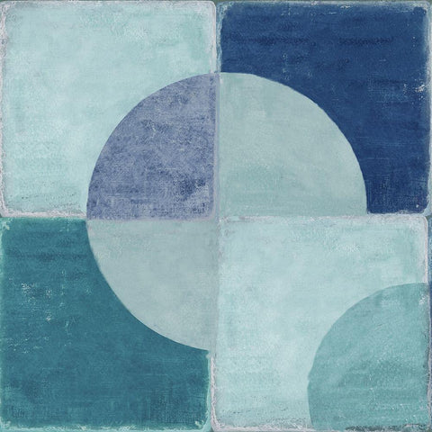 Blue Tiles I  White Modern Wood Framed Art Print with Double Matting by Reeves, Tom