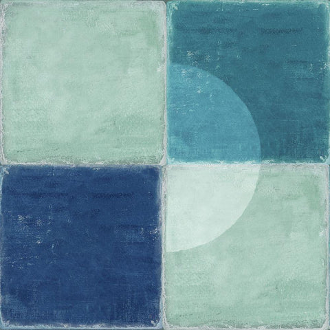 Blue Tiles II  White Modern Wood Framed Art Print with Double Matting by Reeves, Tom