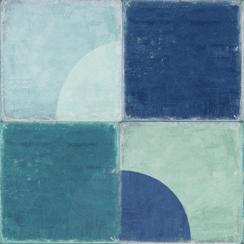 Blue Tiles III  Black Modern Wood Framed Art Print by Reeves, Tom