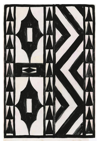 Zig Zag Print Black Ornate Wood Framed Art Print with Double Matting by Reeves, Tom