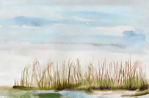 Watercolor Landscape White Modern Wood Framed Art Print with Double Matting by Reeves, Tom