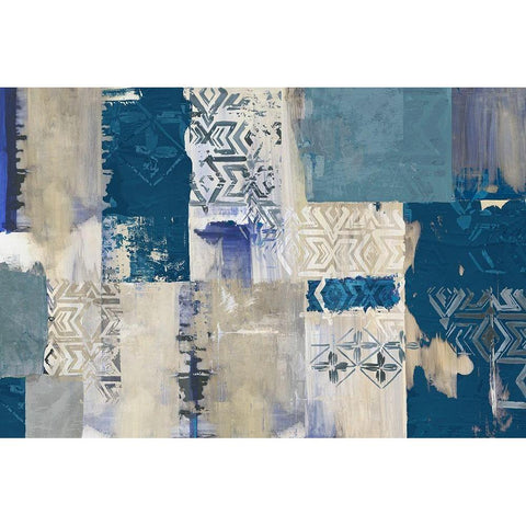 Indigo Patchwork  Black Modern Wood Framed Art Print with Double Matting by Reeves, Tom