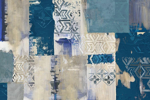 Indigo Patchwork  Black Ornate Wood Framed Art Print with Double Matting by Reeves, Tom