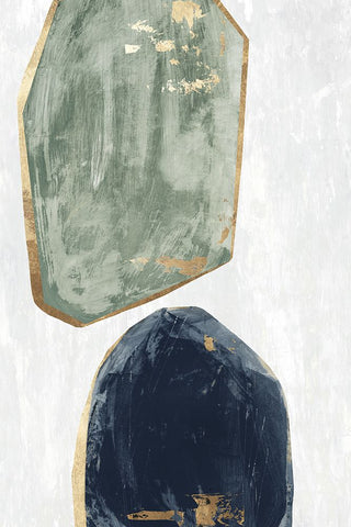 Stones I Blue Version White Modern Wood Framed Art Print with Double Matting by Reeves, Tom