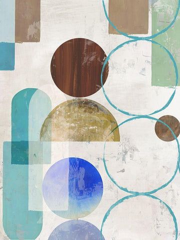 Blue Pieces Togehter I  White Modern Wood Framed Art Print with Double Matting by Reeves, Tom