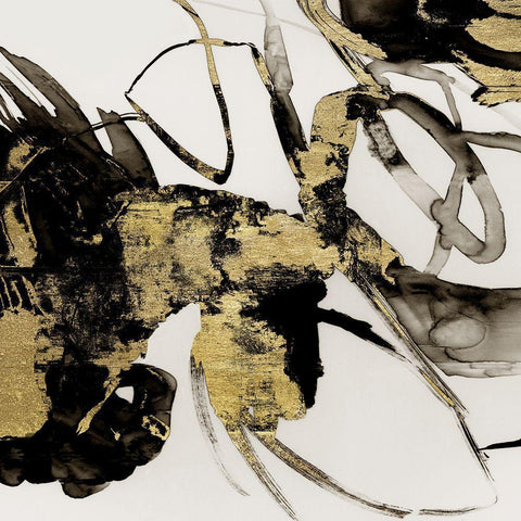 Gestural Black and Gold I  Black Ornate Wood Framed Art Print with Double Matting by Reeves, Tom