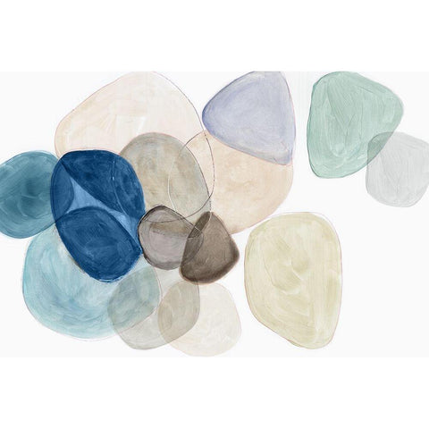 Blue Bubbles Merge I  White Modern Wood Framed Art Print by Reeves, Tom