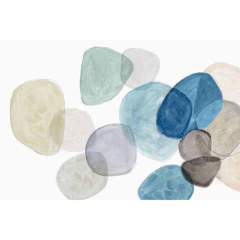 Blue Bubbles Merge II  White Modern Wood Framed Art Print by Reeves, Tom