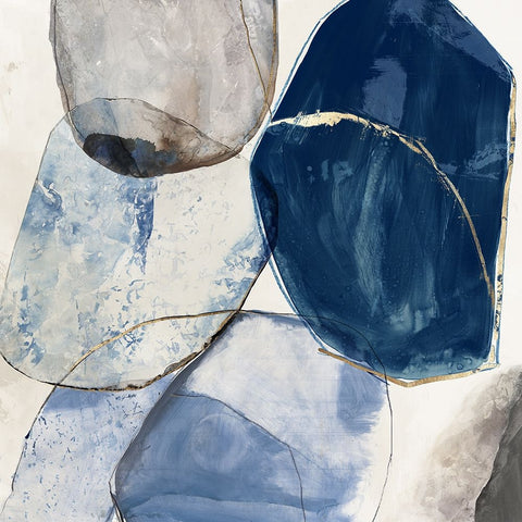 Overlapping Blue Shapes I White Modern Wood Framed Art Print with Double Matting by Reeves, Tom