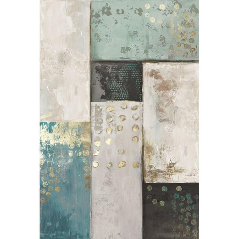 Teal Patchwork Square I White Modern Wood Framed Art Print by Reeves, Tom