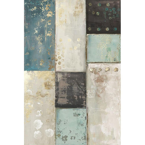 Teal Patchwork Square II White Modern Wood Framed Art Print by Reeves, Tom