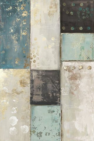 Teal Patchwork Square II Black Ornate Wood Framed Art Print with Double Matting by Reeves, Tom
