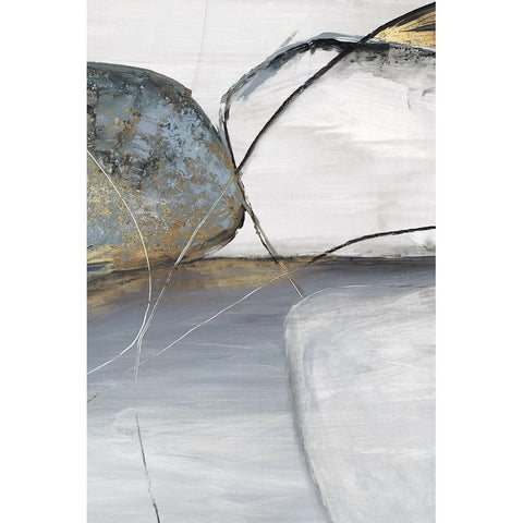 Teal Stones II Black Modern Wood Framed Art Print with Double Matting by Reeves, Tom