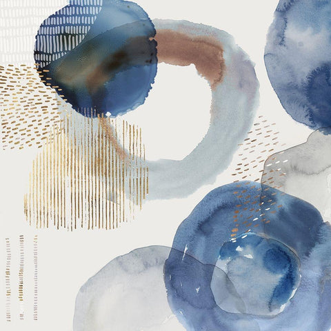 Blue Watercolour Rings I Black Modern Wood Framed Art Print by Reeves, Tom