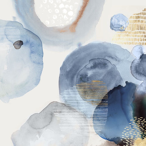 Blue Watercolour Rings II White Modern Wood Framed Art Print with Double Matting by Reeves, Tom