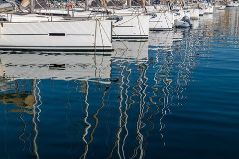 Marseille Boats I White Modern Wood Framed Art Print with Double Matting by Silver, Richard