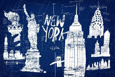 New York Blue Black Ornate Wood Framed Art Print with Double Matting by Selkirk, Edward