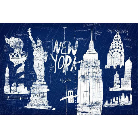 New York Blue White Modern Wood Framed Art Print by Selkirk, Edward