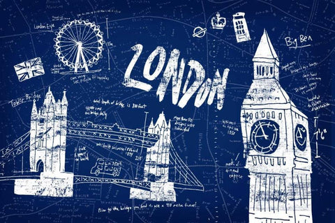 London Blue White Modern Wood Framed Art Print with Double Matting by Selkirk, Edward