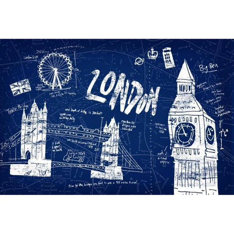London Blue Black Modern Wood Framed Art Print by Selkirk, Edward
