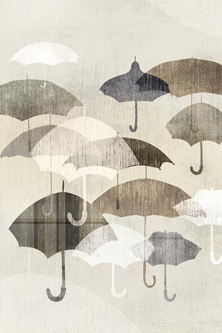 Umbrella Rain I White Modern Wood Framed Art Print with Double Matting by Selkirk, Edward