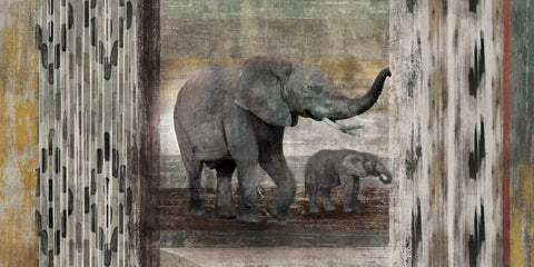Tribal Elephants White Modern Wood Framed Art Print with Double Matting by Selkirk, Edward