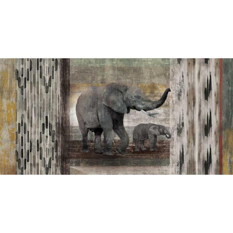Tribal Elephants Black Modern Wood Framed Art Print by Selkirk, Edward