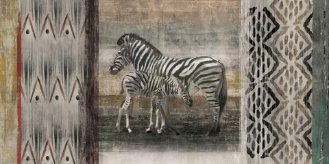 Tribal Zebras White Modern Wood Framed Art Print with Double Matting by Selkirk, Edward