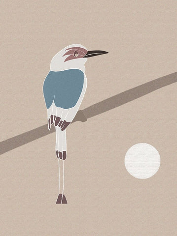 Japanese art a bird and the Moon White Modern Wood Framed Art Print with Double Matting by Balbuena, Sabrina