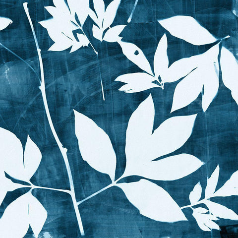 Indigo Leaf I White Modern Wood Framed Art Print with Double Matting by Theodosiou, Matina
