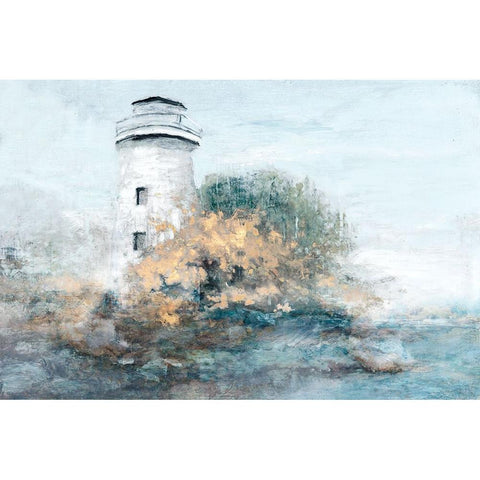 Golden Lighthouse Gold Ornate Wood Framed Art Print with Double Matting by Theodosiou, Matina