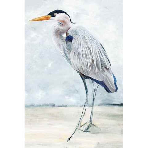 Beach Blue Heron I  Black Modern Wood Framed Art Print with Double Matting by Stellar Design Studio