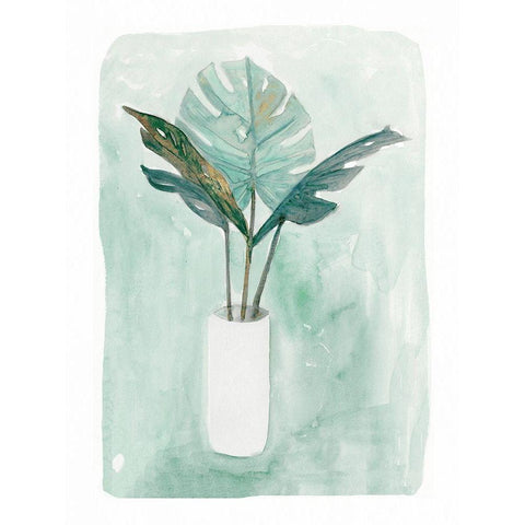Green Tropical Vase IIIÂ  White Modern Wood Framed Art Print by Stellar Design Studio