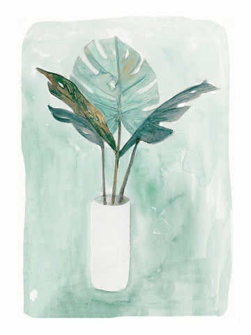 Green Tropical Vase IIIÂ  White Modern Wood Framed Art Print with Double Matting by Stellar Design Studio