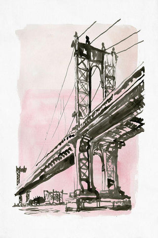 New York Bridge II   White Modern Wood Framed Art Print with Double Matting by Stellar Design Studio