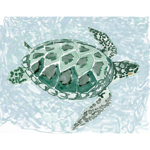 Green Turtle I White Modern Wood Framed Art Print by Stellar Design Studio