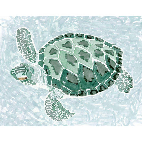 Green Turtle II Black Modern Wood Framed Art Print with Double Matting by Stellar Design Studio