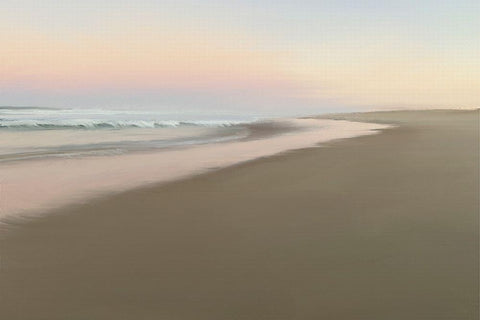 Soft Beach Embrace  White Modern Wood Framed Art Print with Double Matting by J:L Design
