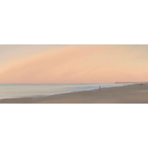 Sunset Beach Embrace  White Modern Wood Framed Art Print by J:L Design