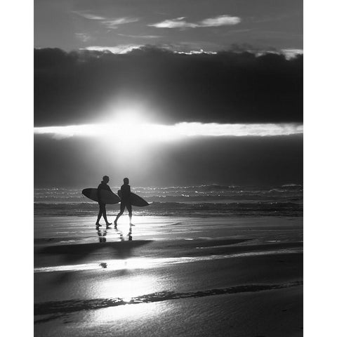 Lets Surf Until the Sun Goes Down  Black Modern Wood Framed Art Print by Paul, Martin