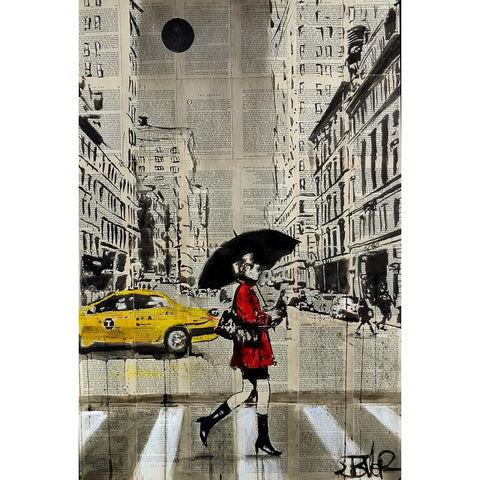 Red Coat Black Modern Wood Framed Art Print by Jover, Loui