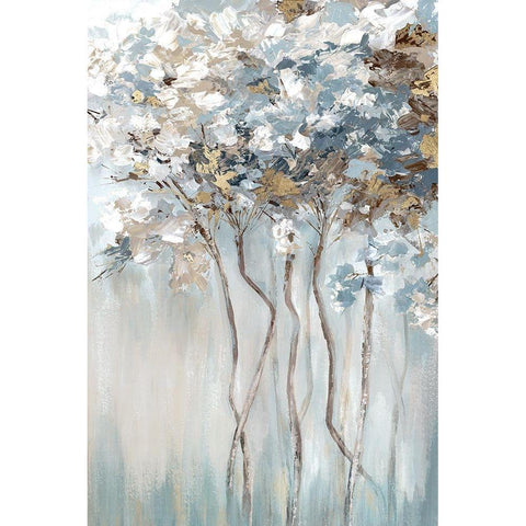 Golden Blue Forest  White Modern Wood Framed Art Print by Mavis, Luna