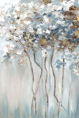 Golden Blue Forest  White Modern Wood Framed Art Print with Double Matting by Mavis, Luna
