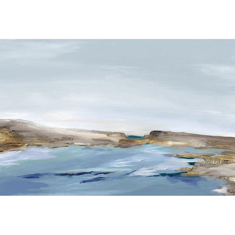 Blue Coastal View Black Modern Wood Framed Art Print with Double Matting by Mavis, Luna