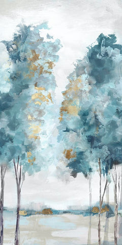 Teal Blue Forest I White Modern Wood Framed Art Print with Double Matting by Mavis, Luna